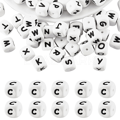 20Pcs White Cube Letter Silicone Beads 12x12x12mm Square Dice Alphabet Beads with 2mm Hole Spacer Loose Letter Beads for Bracelet Necklace Jewelry Making JX432C-1
