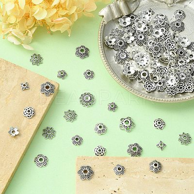 10 Style Tibetan Style Alloy Bead Caps TIBE-YW0001-47AS-1
