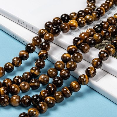 Natural Grade AB Tiger Eye Round Beads Strands G-O047-02-10mm-1