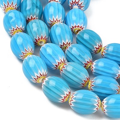 Handmade Millefiori Glass Oval Bead Strands LK-Z001-01A-03-1