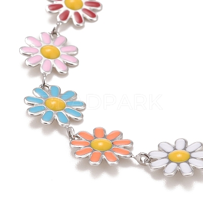 Enamel Daisy Link Chain Necklace NJEW-P220-01P-03-1