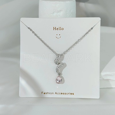 304 Stainless Steel Pave Pink and Clear Cubic Zirconia Pendant Necklaces FS-WGACF2A-03-1