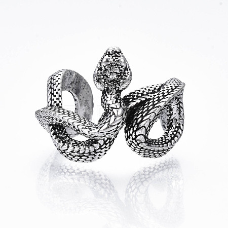 Gothic Punk Snake Alloy Open Cuff Ring for Men Women RJEW-T009-55AS-1