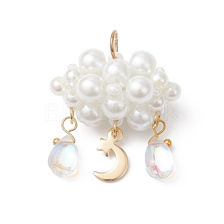 Pearlized Glass Pearl Beads Pendants PALLOY-MZ01101-03-1