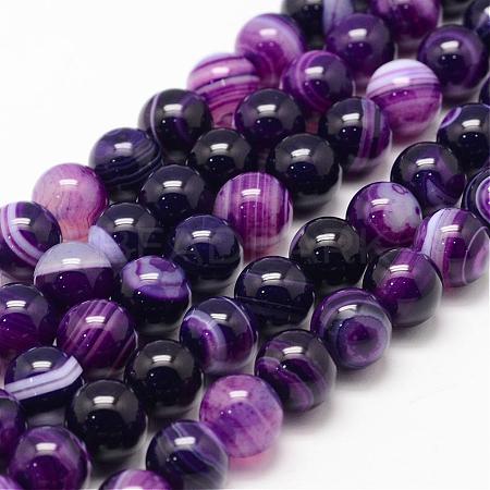 Natural Striped Agate/Banded Agate Bead Strands G-K155-A-10mm-11-1