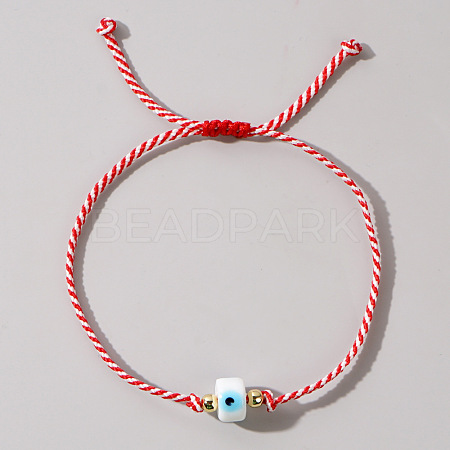 Adjustable Handmade Lampwork Evil Eye Cotton Cord Braided Bead Bracelets WGE50B5-04-1