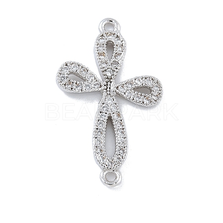 Rack Plating Brass Micro Pave Clear Cubic Zirconia Flower Connector Charms KK-A234-062P-1
