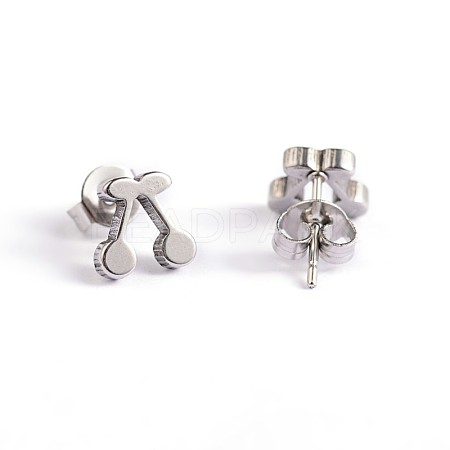 Non-Tarnish Cherry 304 Stainless Steel Ear Studs X-EJEW-F0075-106P-1