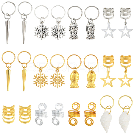 120Pcs 12 Styles Alloy & Iron Dreadlocks Hair Rings Decoration OHAR-SC0001-18A-1