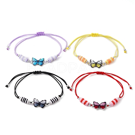 4Pcs 4 Styles Adjustable Printed Alloy Butterfly Link Bracelet Sets BJEW-JB10897-1