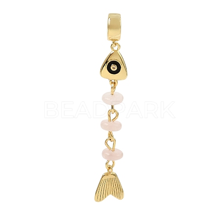 Brass Pave Cubic Zirconia Clear Cubic Zirconia & Natural Rose Quartz & Enamel European Dangle Charms GG-CBA3401-01G-A07-1