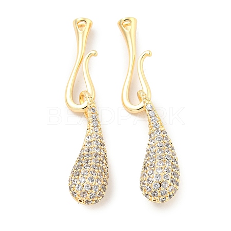 Brass Micro Pave Clear Cubic Zirconia S-Hook Clasps KK-L211-008G-1