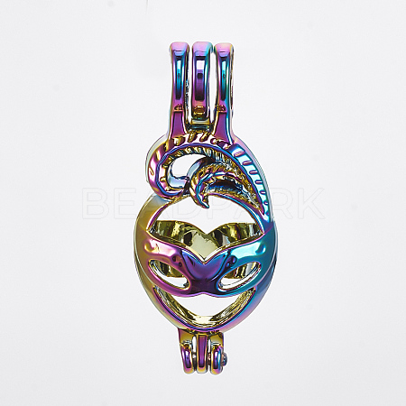 Plated Alloy Bead Cage Pendants PALLOY-S119-014-1