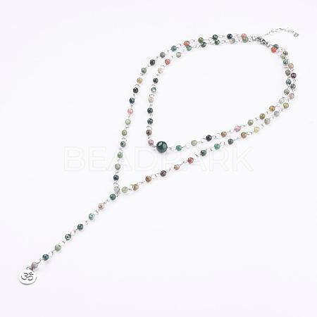 Natural Indian Agate Lariat Necklaces NJEW-JN01961-01-1