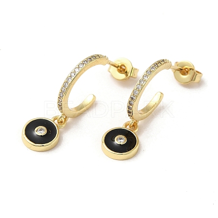 Ring & Evil Eye Real 18K Gold Plated Brass Stud Earrings EJEW-L268-037G-01-1