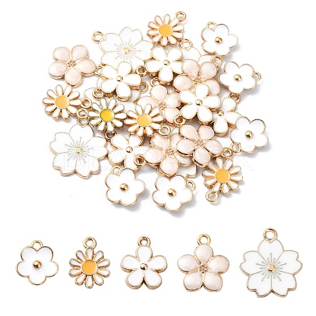 25Pcs 5 Styles Light Gold Plated Alloy Enamel Pendants ENAM-YW0004-24-1