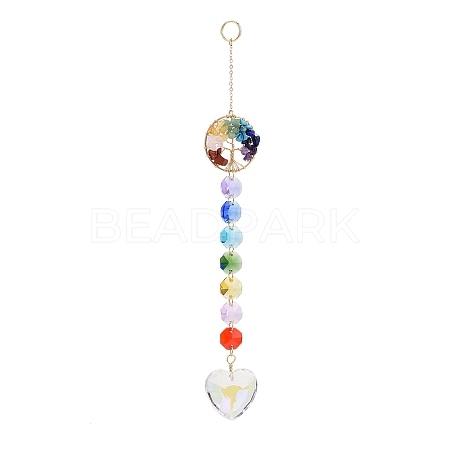 Natural & Synthetic Mixed Gemstone Tree with Glass Window Hanging Suncatchers HJEW-JM00853-01-1