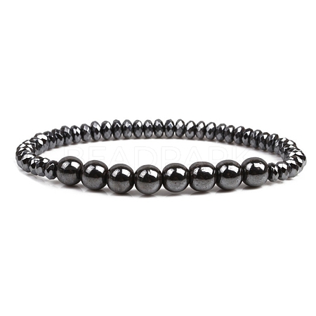 Non-magnetic Synthetic Hematite Beaded Stretch Bracelet PW-WG98097-01-1