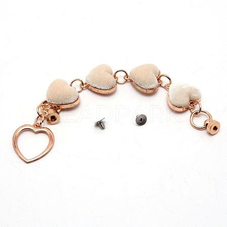 Alloy Plush Cloth Fabric Heart Link Chain for DIY Keychains AJEW-WH0188-88D-1