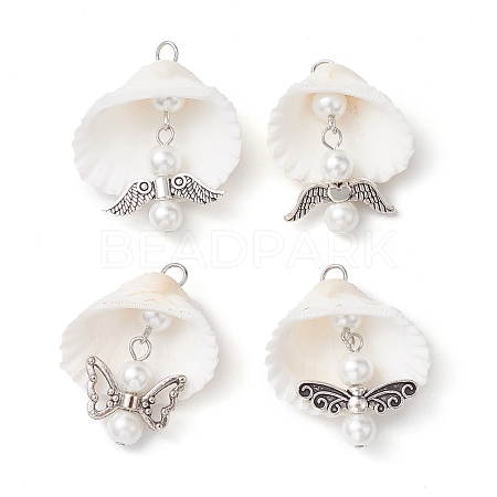 4Pcs 4 Styles Copper Wire Wrapped Shell Pendants PALLOY-JF02710-1