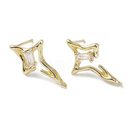 Brass with Cubic Zirconia Rhombus Stud Earrings Findings KK-B087-05G-1