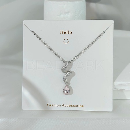 304 Stainless Steel Pave Pink and Clear Cubic Zirconia Pendant Necklaces FS-WGACF2A-03-1
