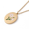 Enamel Oval with Birth Flower Pendant Necklace STAS-H174-02G-I-2