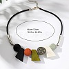 Bohemian Style Trapezoid & Round Wood Beaded Pendant Black Waxed Cord Bib Necklaces for Women FS-WG1625A-02-4