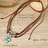 Alloy & Synthetic Turquoise Pendant Porcelain & Wood Beaded Waxed Cord Double Layer Adjustable Necklaces for Men FS-WG67B4F-01-1