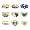 9Pcs 9 Style Alloy Enamel Signet Finger Rings and Cuff Rings Set RJEW-LS0001-58-2
