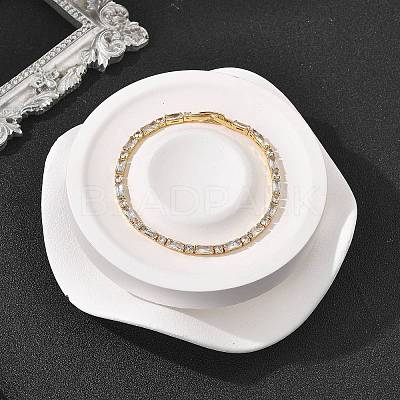 Brass Pave Clear Cubic Zirconia Rectangle & Flat Round Link Bracelets BJEW-YWC0002-02G-1
