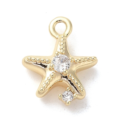Marine Animal Theme Golden Brass Micro Pave Clear Cubic Zirconia Pendants KK-U031-01G-06-1