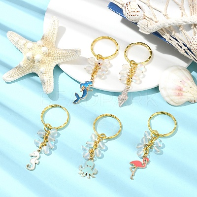 5Pcs Alloy Enamel & Synthetic Moonstone Keychain KEYC-YW00176-1