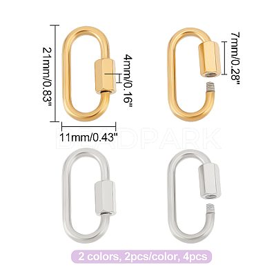 4Pcs 2 Colors 304 Stainless Steel Screw Carabiner Lock Charms STAS-UN0047-25-1
