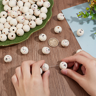 80Pcs 4 Styles Printed Wooden European Beads WOOD-PH0002-97-1