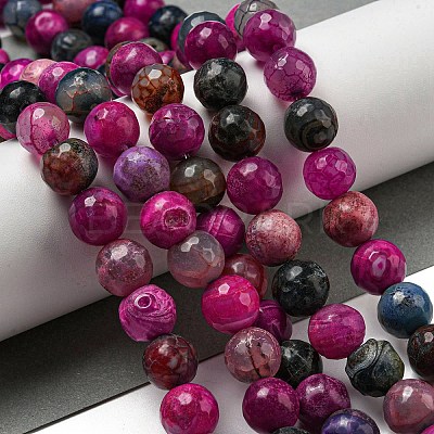 Faceted Natural Dragon Veins Agate Beads Strands G-F447-12mm-I05-1