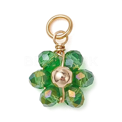 7Pcs 7 Colors Flower Glass Pendants PALLOY-JF03463-1