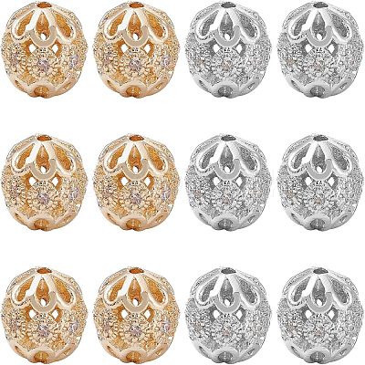 12Pcs 2 Colors Rack Plating Brass Micro Pave Clear Cubic Zirconia Beads ZIRC-NB0001-84-1