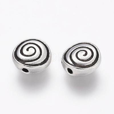 Tibetan Style Alloy Flat Round Carved Vortex Beads X-TIBEB-5437-AS-LF-1