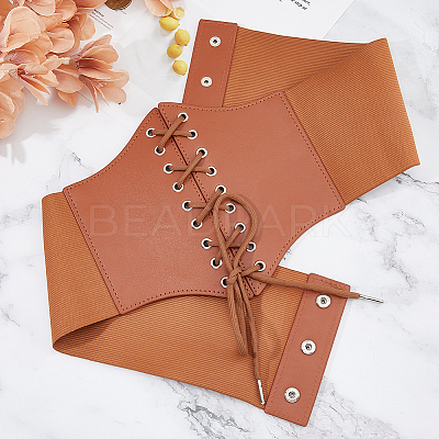 Imitation Leather Wide Elastic Chain Belt AJEW-WH0314-148B-1