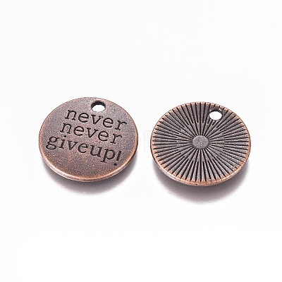 Tibetan Style Alloy Flat Round Carved Word Never Give Up Pendants LS-TIBEP-12585-R-NR-1