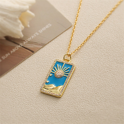 Brass Micro Pave Clear Cubic Zirconia Medal Pendant Necklaces FS-WGD45DE-08-1