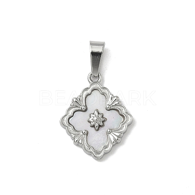 304 Stainless Steel Pave Natural Shell Flower Pendants X-STAS-C103-12P-1