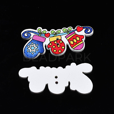 Christmas 2-Hole Spray Painted Maple Wooden Buttons WOOD-N005-36-1