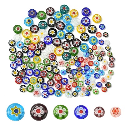 1 Strand Flat Round Handmade Millefiori Glass Beads Strands LK-YW0001-10A-1