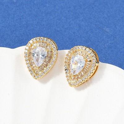 Brass Micro Pave Clear Cubic Zirconia Clip-on Earrings EJEW-H154-11A-G-1