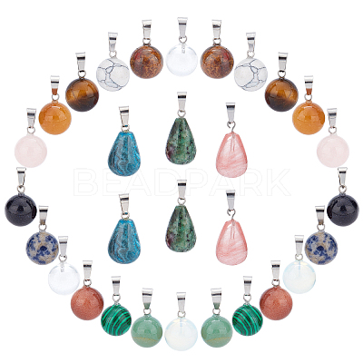 30Pcs 15 Colors Gemstone Pendants G-SC0001-42-1