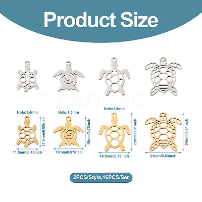 16Pcs 8 Style 201 Stainless Steel Filigree Joiners Links & Pendants STAS-PJ0001-37-1