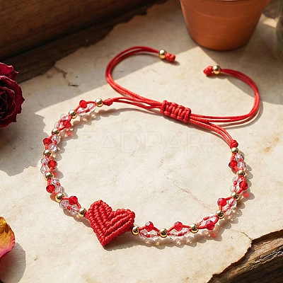 Valentine's Day Round Brass & Glass Beads Braided Bead Bracelets XT1729-2-1