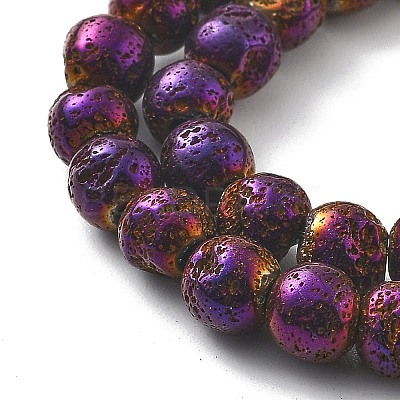 Electroplated Natural Lava Rock Beads Strands G-A251-B01-01G-1